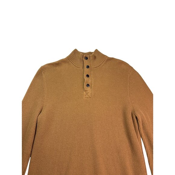 Express Mens Ribbed Henley Sweater Size M Quarter Zip Snap Light Brown Cotton - Picture 2 of 7